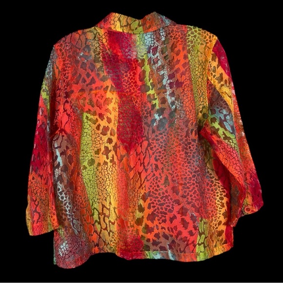 Rainbow Animal Print Top Size Medium Semi Sheer Button Blouse 3/4 Slv Leopard - Picture 10 of 10